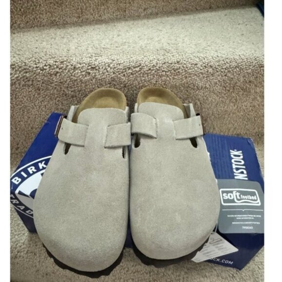 Birkenstock Boston Taupe Suede Clog Sandal - Picture 1 of 5